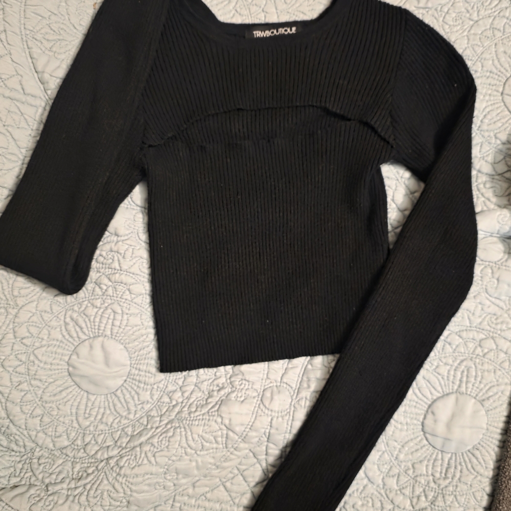 Black Ribbed Crop Sweater